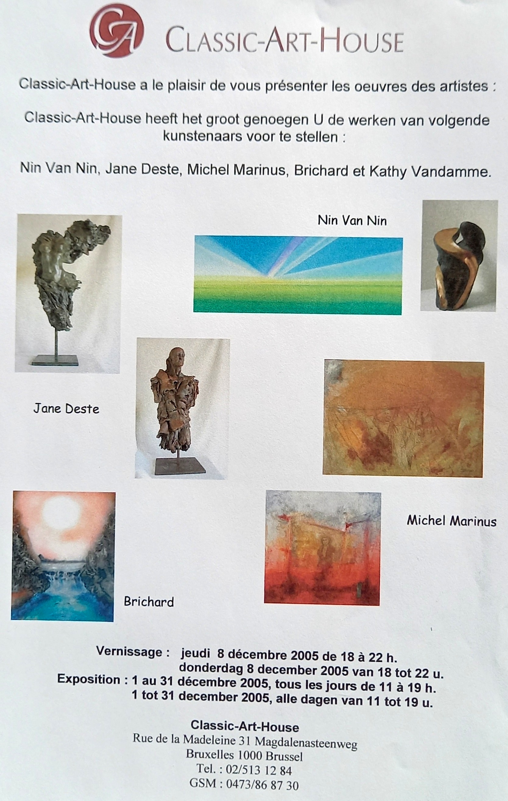 Affiche Classic-Art-House : exposition collective décembre 2005 (Bruxelles) avec Michel Marinus